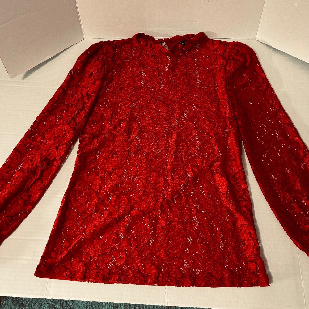 Inc International Concepts, red lace blouse, size M